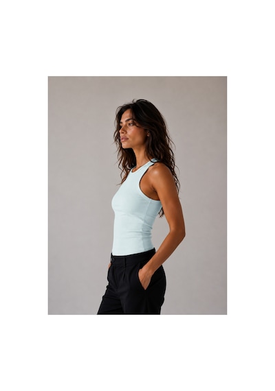 Parshey Kadın Slim Fit Halter Yaka Kolsuz Basic Atlet Body Mavi