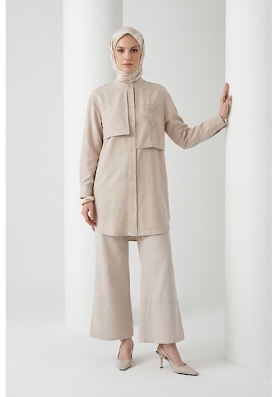 Armine Trend Aller Detaylı Beli İpli Çiçek Desen İşlemeli Tunik Taş 26yt407