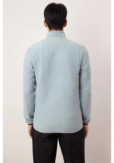 Benerly Erkek Dik Yaka Fermuarlı Standart Kol Polar Sweatshirt Fonksiyone Mint