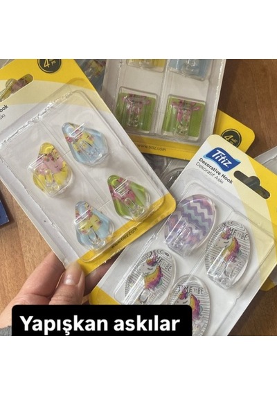 Dekoratif Yapışkanlı Askı, Banyo Askısı 4'lü -titiz Çok Renkli