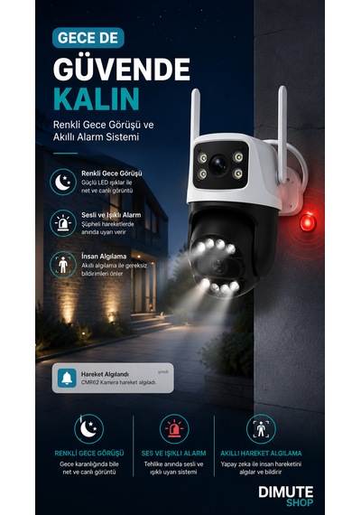 Cmr62 Çift Lens Wifi Güvenlik Kamerası Ptz Gece Görüşlü Hareket Takipli Ip Kamera