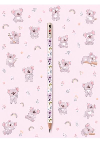 Koala Desenli Kurşun Kalem 2b Fatih 6 Adet Yuvarlak Gövde Kaliteli Çok Renkli