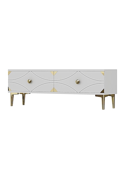 Tsa1297bg - Alfa Tsa120 Tv Stand, Tv Sehpası, Tv Ünitesi Beyaz - Gold 120cm