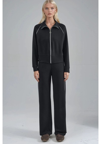 Hiccup Modal Dokulu Fermuarlı Sweatshirt & Pantolon İkili Takım Berşan Collection Siyah