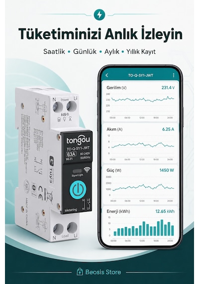Tongou Tuya 63a Wifi Akıllı Şalter Enerji Takibi, Uzaktan Aç/kapat Ve Programlama