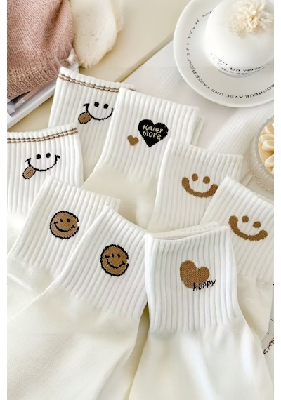 Hitit Socks Kadın 5 Çift Premium Kalite Gülen Surat Ve Kalp D... Çok Renkli