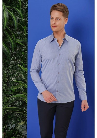 Efor Gk 679 Slim Fit Koyu Mavi Klasik Gömlek Koyu Mavi