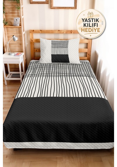 Siyah Geometrik Genç Odası Tek Kişilik Pike Takımı - Modern Çizgili 160x220 Cm Kapitone Yatak Örtüsü Kremamsı Sazlık Dengesi Siyah Geometrik Genç Odası Tek Kişilik Pike Takımı - Modern Çizgili 160x220 Cm Kapitone Yatak Örtüsü Kremamsı Sazlık Dengesi