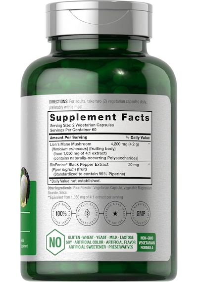 Horbäach Lions Mane Mushroom Extract 4200 Mg 120 Caps Aromasız