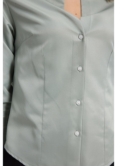 Tudors Kadın Slim Fit Dar Kesim Klasik Yaka Uzun Kollu Mint Gömlek-40361 Mint