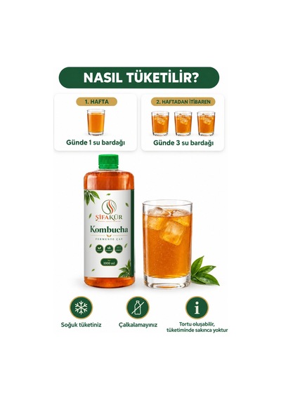 Kombucha Kamboça Çayı İçime Hazır Fermente Sıvı İçecek Kuşburnulu 1 L 1000 Ml