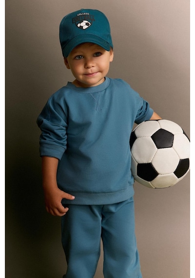 Defacto Bisiklet Yaka Sweatshirt Üst Elastik Bel Jogger Alt 2li Takım Erkek Bebek H5617a526aube536 Mavi-be536