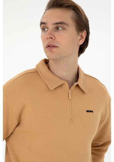 U.S. Polo Assn. Erkek Comfort Fit Yarım Fermuarlı Camel Basic Sweatshirt 50298265-VR015