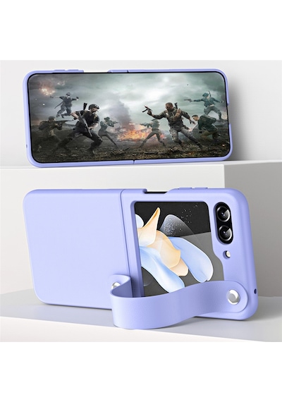 Teleplus Samsung Galaxy Uyumlu  Z Flip 7 Fe Kılıf Skinfeel Shockproof El Tutmalı Standlı Kapak Mor