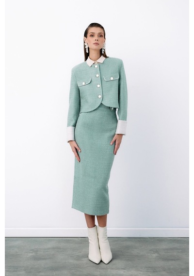 Sateen Süs Düğmeli Tüvit Kalem Etek - Mint-135079 Mint