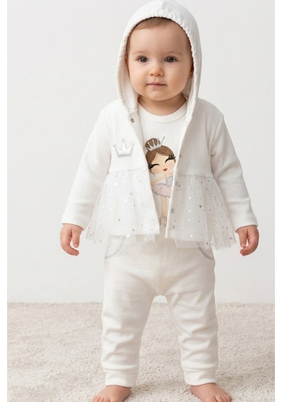 Nayinom Baby Nayinom Kız Bebek Tül Detaylı Beyaz Takım Pamuk