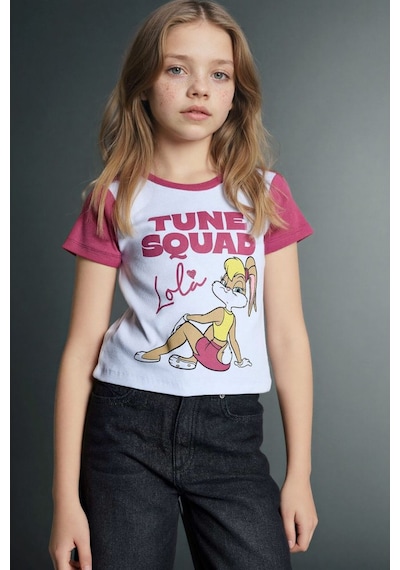 Defacto Looney Tunes Cropped Fıt Bisiklet Yaka Ribana Kısa Kollu Tişört Kız Çocuk G8309a826spwt34 Beyaz-wt34