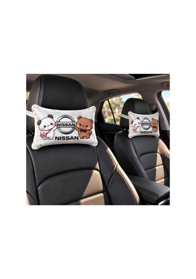 Bubblyo Nissan Temalı Dekoratif Oto Yastığı Sevimli Çift Tasarım Beyaz Beyaz
