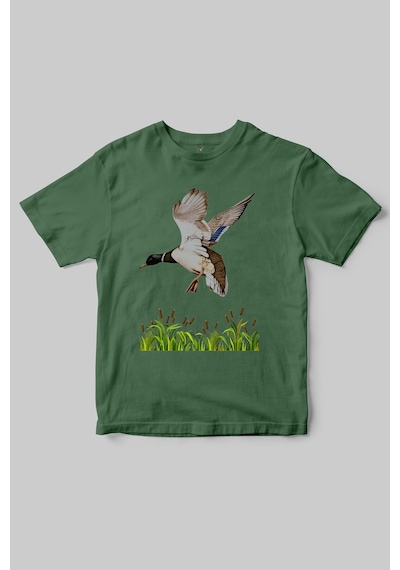 Özel Dağcılık Avcılık Tasarımlı Yeşilbaş Ve Doğa Temalı Regular Fit %100 Pamuk Haki T-shirt Haki