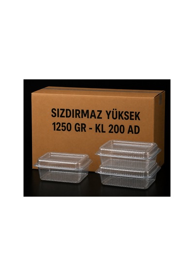 1250 Gr Yüksek Sızdırmaz Kap 200 Adet Şeffaf Plastik Gıda Kabı - 913471061