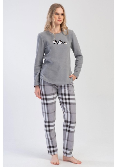 Vienetta Kadın Polar Uzun Kol Gri Pijama Takım C0t6n0o304 001