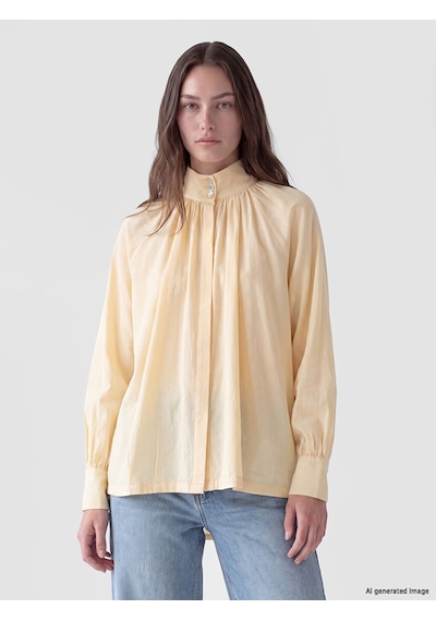 Lcw Modest Sarı Hakim Yaka %100 Pamuklu Kadın Gömlek Tunik