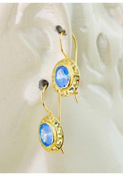 Mavi Topaz Küpe 14 Ayar-5655