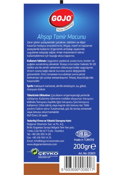 Gojo Ahşap Tamir Macunu 200 Gr 200 G