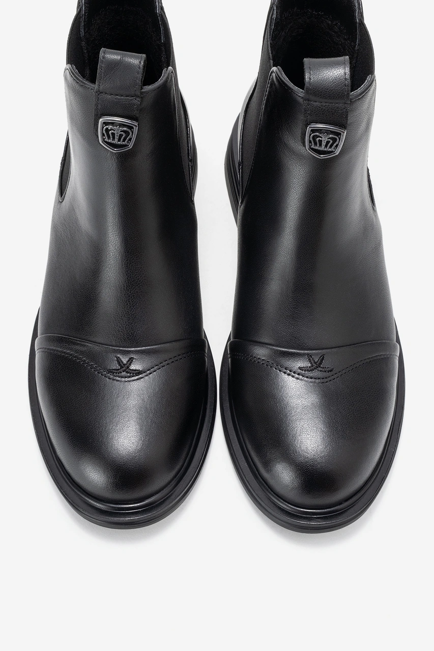 Luvishoes Luvi Shoes Sıdney Siyah Cilt Hakiki Deri Tokalı Lastikli Kadın Chelsea Bot Siyah-Cilt