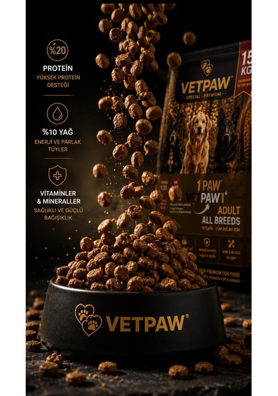 Vetpaw Kuzu Etli Yetişkin Köpek Maması Yüksek Proteinli Premium Kuru Mama 15 KG
