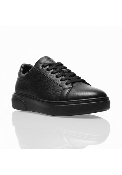 Beto Hakiki Deri Bağcıklı Erkek Günlük Sneaker Spor Ayakkabı Siyah - Beyaz