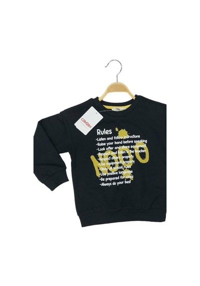 Çikoby Erkek Çocuk Pamuklu İnce Uzun Kollu Rules Tshirt-13798-siyah Siyah