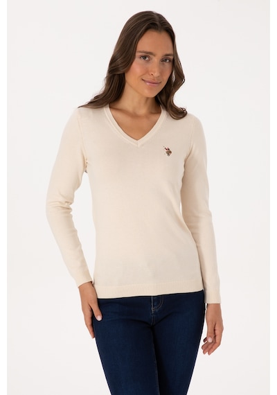 U.S. Polo Assn. Kadın Krem V Yaka Basic Kazak 50307727-VR256