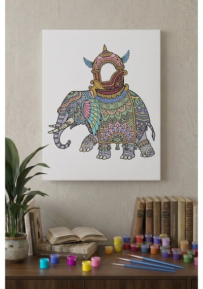Fil Desenli Mandala Ahşap Boyama Seti 40x50 Cm