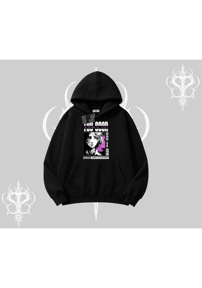 Startmore Kapşonlu Sweatshirt Too Good Anime Girl Grafik Baskılı Siyah