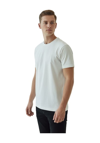 Lacaton 26-3330 Normal Beden Bisiklet Yaka T-shirt Beyaz Beyaz