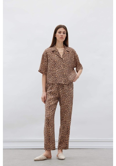 Defacto Loose Fit Leopar Desenli Modal Kısa Kollu Gömlek F0879ax25smbn226 Kahve