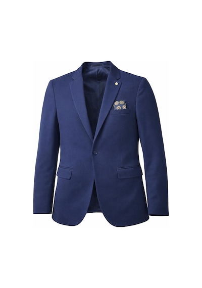 Plus Scorpion Erkek Lacivert Mono Yaka Likralı Blazer Ceket Esnek Konfor Kumaş, Tek Düğmeli Slim Fit Lacivert