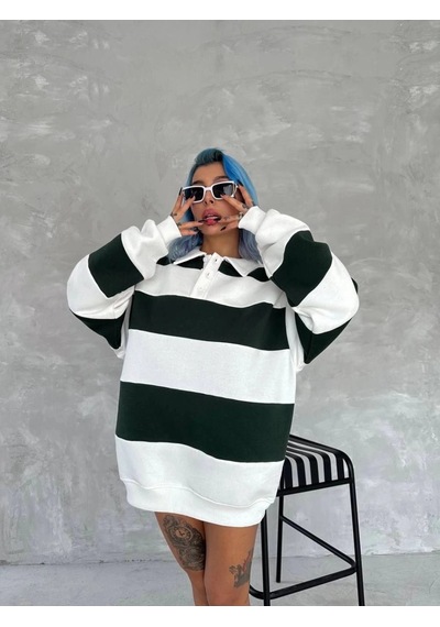 Freedom Store Kadın 3 İplik Pamuklu Parçalı Yakalı Sweatshirt - Yeşil