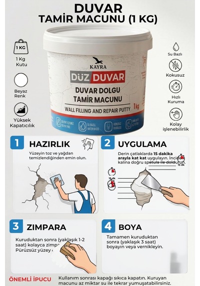 1 Kg Hazır Duvar Tamir Dolgu Macunu Alçı Sıva Derin Boşluk Çatlak Doldurucu Kapatıcı Giderici - Beyaz İç Dış Mekan Macun, Pratik Kolay Alçı Tamir Seti, Prefabrik Alçıpan Duvar Çatlağı Kapatma Beyaz 1 Kg Hazır Duvar Tamir Dolgu Macunu Alçı Sıva Derin Boşluk Çatlak Doldurucu Kapatıcı Giderici - Beyaz İç Dış Mekan Macun, Pratik Kolay Alçı Tamir Seti, Prefabrik Alçıpan Duvar Çatlağı Kapatma Beyaz