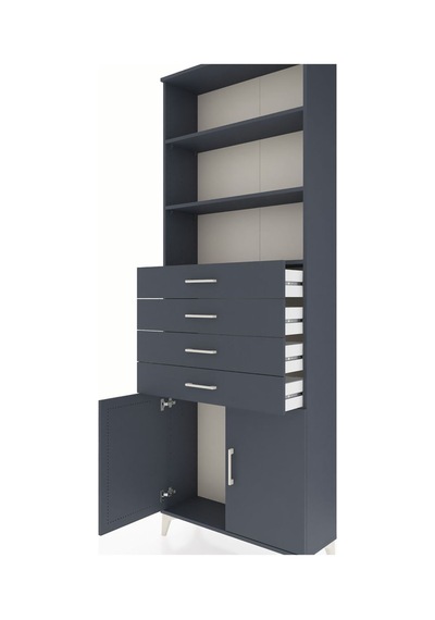 Arges Dolap 3 Raflı 4 Çekmeceli 2 Kapaklı 88x30x243 Antrasit-... Antrasit
