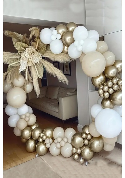 Beysüs Balon Zinciri Seti 67 Parça Soft Renkler Gold Krom Deniz Kumu Mat Beyaz Zincir Ve Balon Bandı Karışık