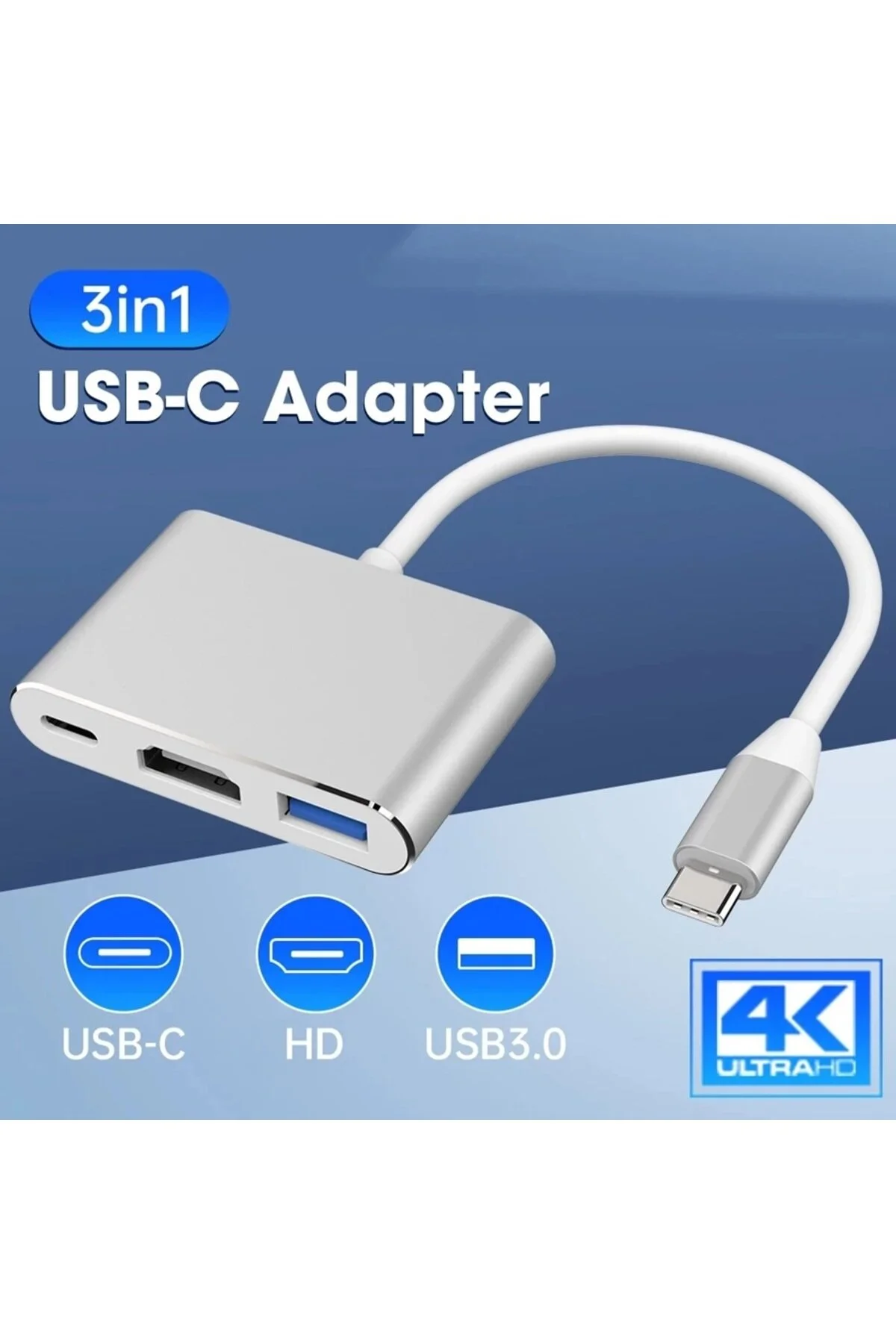 Type-c To Hdmi Usb 3.0 Type-c 3.1 Pd Şarj Çevirici Dönüştürücü 4k Notebook/pc/Macbook Uyumlu  İçin Adaptör