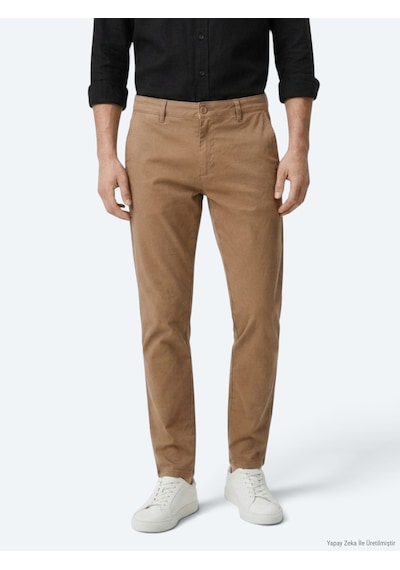 Kip Deve Tüyü Düz Dokuma Regular Fit Casual Pamuk Karışımlı Pantolon Camel