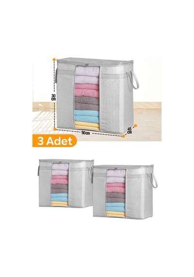 Serstil 3 Adet - Pencereli Saklama Çantası 50 X 45 X 30 Cm - Gri Benekli Gb-3p