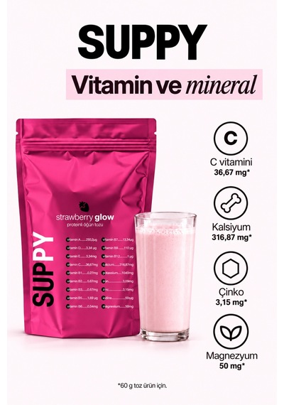 Suppy Strawberry Glow Çilekli Proteinli Öğün Tozu 600 G Çilek