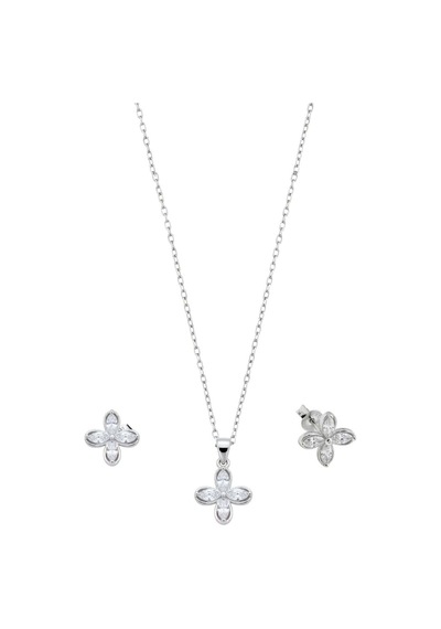 Oya Silver Baget Zirkon Taşlı Gümüş Kolye Ve Küpe Seti Oysy266