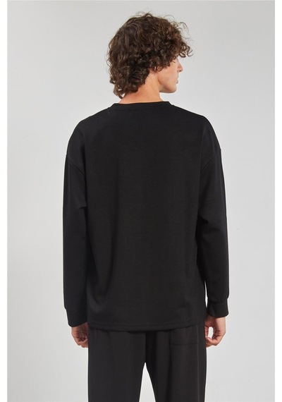 Barrels And Oıl Bisiklet Yaka Erkek Sweatshirt- Siyah Siyah