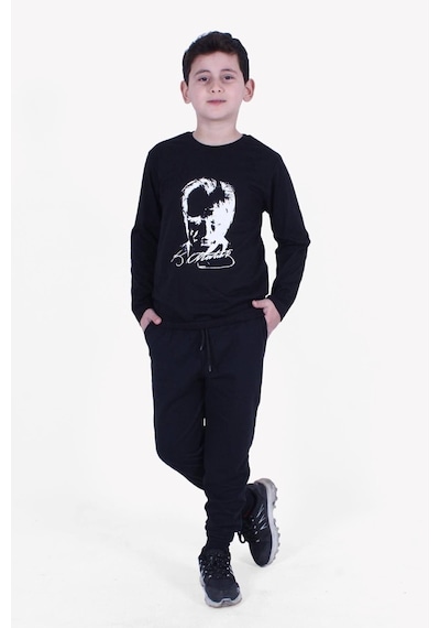 Fyk Kids Atatürk Baskılı Uzun Kollu Alt-üst Çocuk Takım Siyah