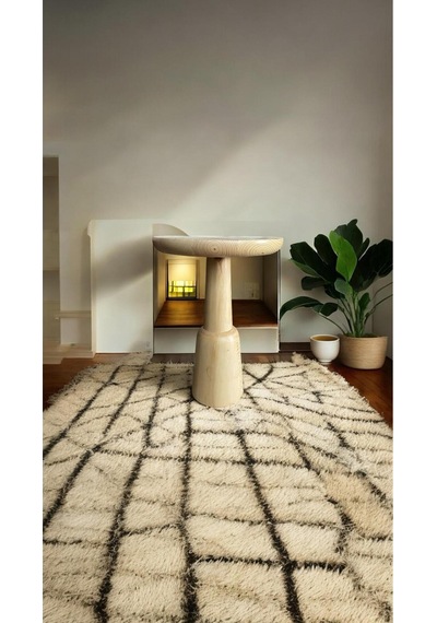 Wood Wooden Ahşap Tekli Ürgüp Mantar Yan Sehpa Modern Naturel Renk Fiskos Naturel